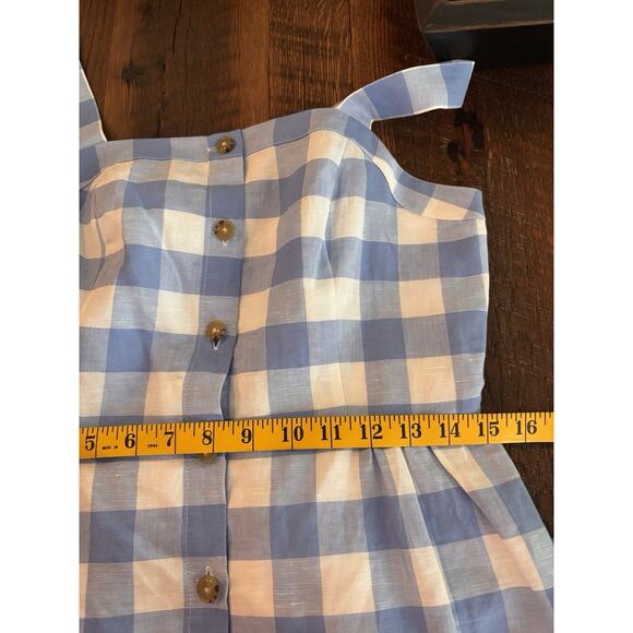 J.Crew Linen Blend Blue White Gingham Check Button Up Lined Sun Dress Sz 4 Midi - Picture 9 of 10
